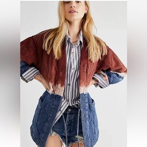 Free People Dr Collectors Yoko Denim Quilt Jacket Red Blue Tie Dye Revere